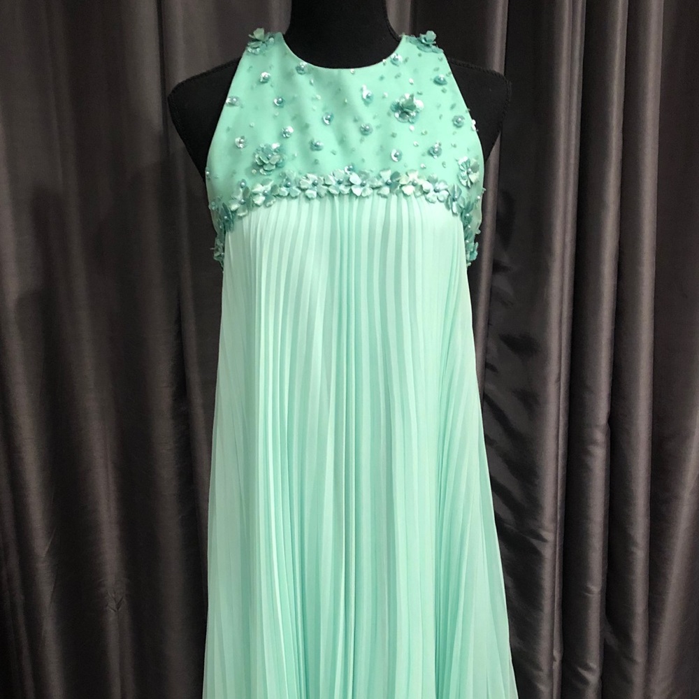 Oscar G Mint Green Silk Floral Dress